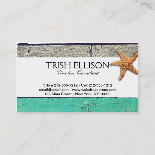 Strand thema zeesterren bruiloft rustiek visitekaartje (Achterkant)