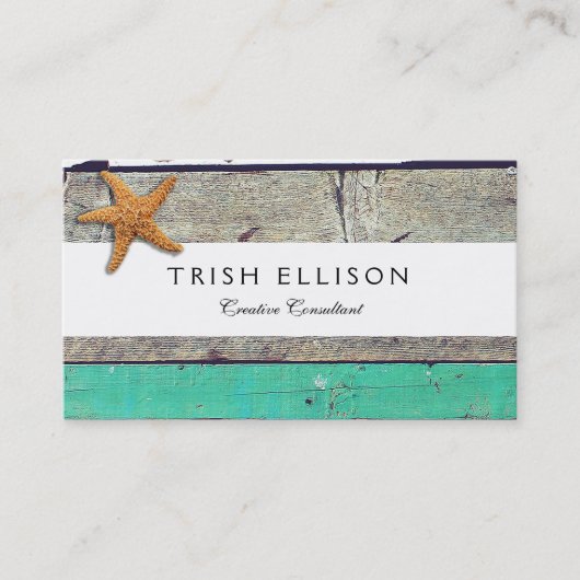 Strand thema zeesterren bruiloft rustiek visitekaartje (Voorkant)