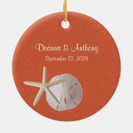 Strand thema zeesterren foto keramisch ornament (Achterkant)