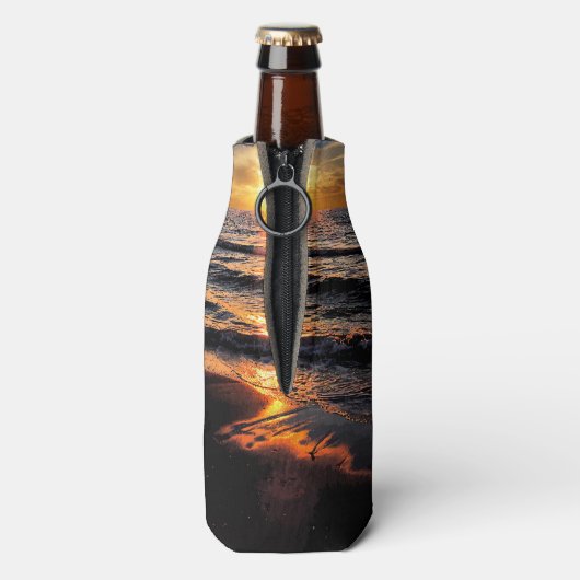 Strand thema zonsondergang flesjeskoeler (Fles Achterkant)