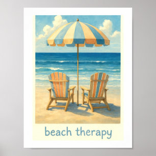 Strand Therapie Waterverf Paraplu Adirondack Stoel Poster