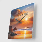 Strand Tijd Zonsondergang Kleurrijk Vierkante Klok (Hoek)