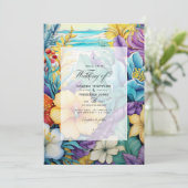 Strand Tonen Bloemen Zomer Bruiloft Uitnodiging (Staand voorkant)