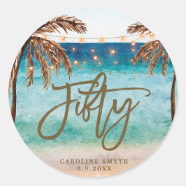 strand tropical fifty birthday sticker