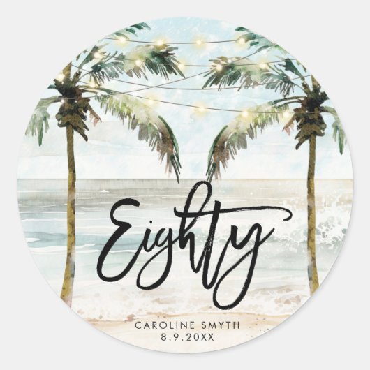 Strand Tropical Palms 80e verjaardag sticker (Voorkant)