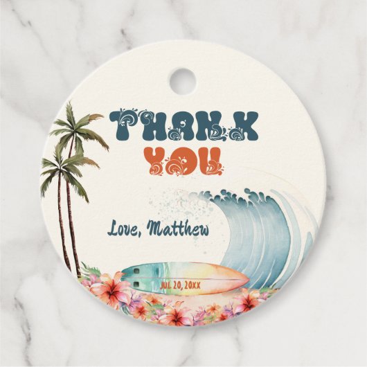 Strand Tropical Surf Dank u Bedankjes Labels (Voorkant)