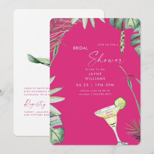 Strand Tropics Hot Pink Margarita Vrijgezellenfees Kaart (Voorkant / Achterkant)