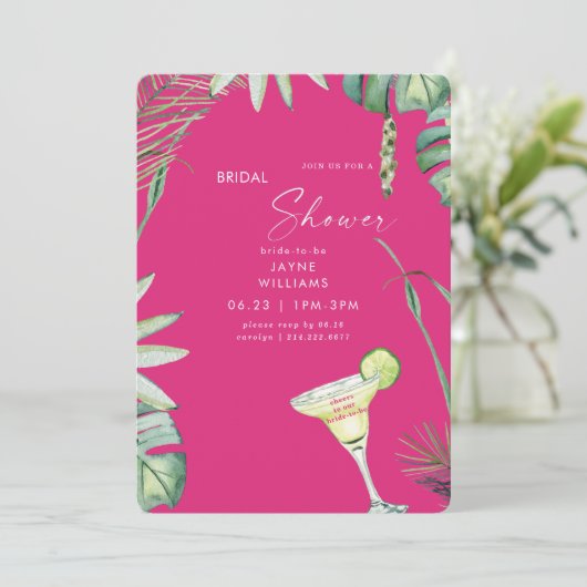 Strand Tropics Hot Pink Margarita Vrijgezellenfees Kaart (Staand voorkant)