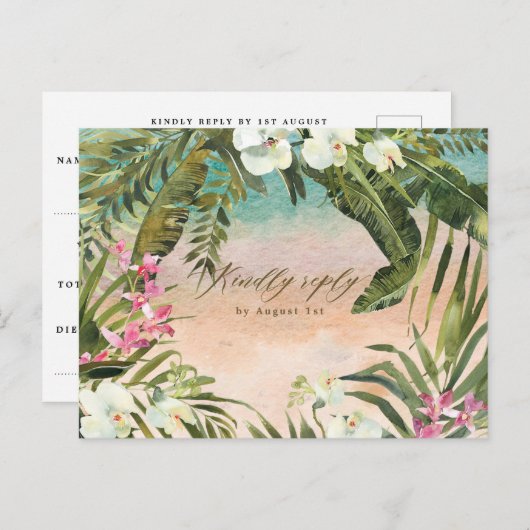 strand tropisch aloha bruiloft rsvp briefkaart (Voorkant / Achterkant)