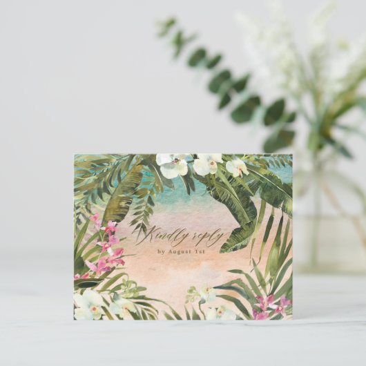 strand tropisch aloha bruiloft rsvp briefkaart (Staand voorkant)