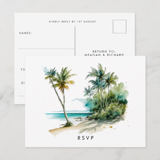 strand tropisch aloha bruiloft rsvp briefkaart (Voorkant / Achterkant)