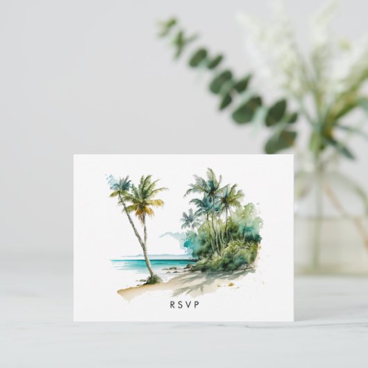 strand tropisch aloha bruiloft rsvp briefkaart (Staand voorkant)