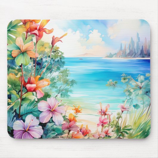 Strand Tropisch eiland Hibiscus Floral Muismat (Voorkant)