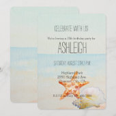 Strand Tropisch met Starfish en Conch verjaardag Kaart (Voorkant / Achterkant)