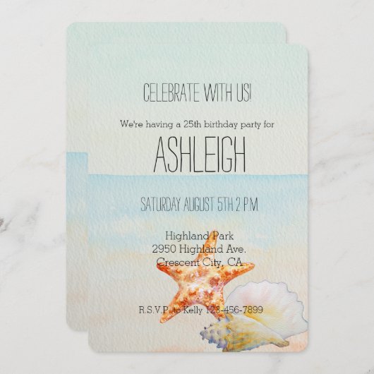 Strand Tropisch met Starfish en Conch verjaardag Kaart (Voorkant / Achterkant)