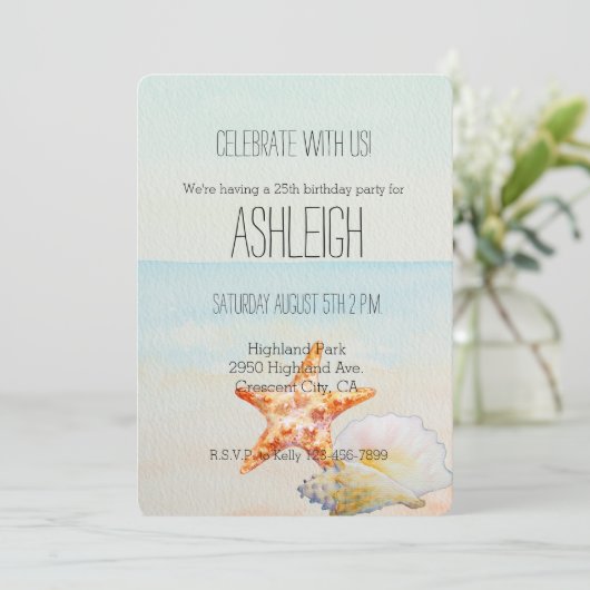 Strand Tropisch met Starfish en Conch verjaardag Kaart (Staand voorkant)
