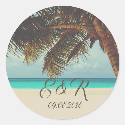 Strand Tropisch,Palmboom Ronde Sticker (Voorkant)