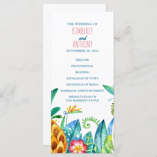 Strand Tropische Ananas Palmen Trouwprogramma's Programmakaart (Voorkant / Achterkant)