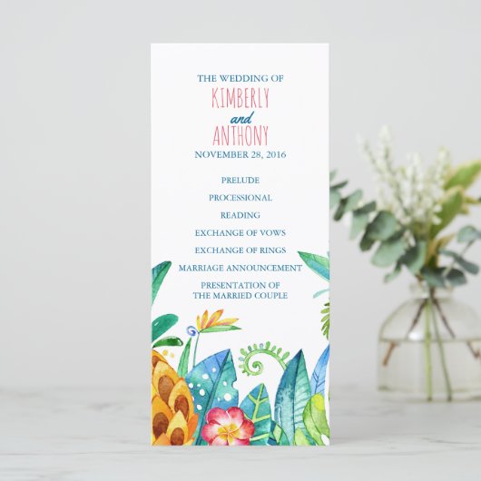 Strand Tropische Ananas Palmen Trouwprogramma's Programmakaart (Staand voorkant)