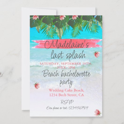 Strand Tropische Bachelorette Groen Blauw Uitnodig Kaart (Voorkant)
