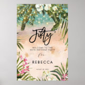 Strand Tropische Bloemen Vijftig Welkomstbord post Poster (Voorkant)