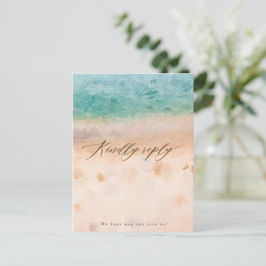 strand tropische bruiloft rsvp briefkaart (Staand voorkant)