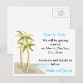 Strand / Tropische bruiloft Save the Date Briefkaa Aankondigingskaart (Voorkant / Achterkant)