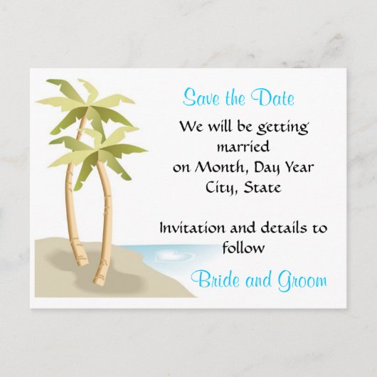 Strand / Tropische bruiloft Save the Date Briefkaa Aankondigingskaart (Voorkant)