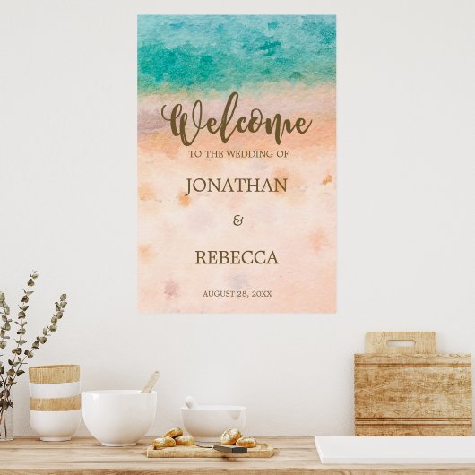strand tropische moderne bruiloft welkomstbord pos poster (Keuken)