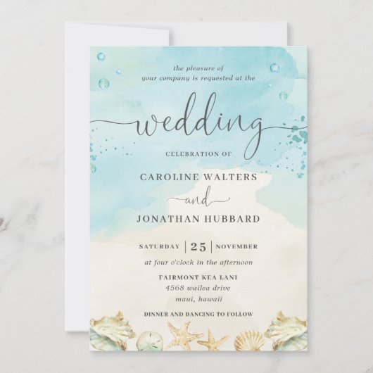 Strand Tropische Nautische Bestemming Bruiloft Kaart (Voorkant)