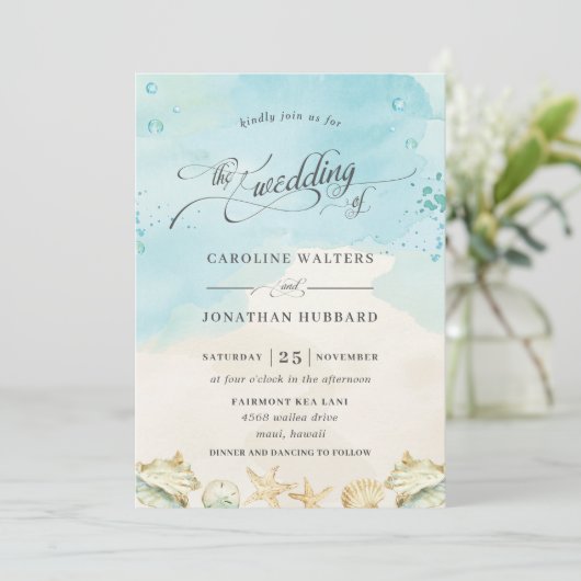Strand Tropische Oceaan Bestemming Bruiloft Kaart (Staand voorkant)