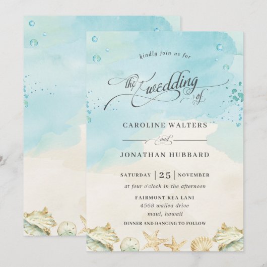 Strand Tropische Oceaan Bestemming Bruiloft Kaart (Voorkant / Achterkant)