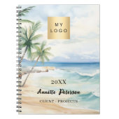 Strand tropische palmbomen golven business logo notitieboek (Voorkant)