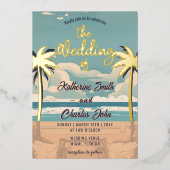  strand tropische palmbruiloft folie uitnodiging (Voorkant)
