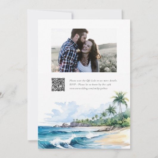 Strand Tropische QR foto bruiloft Kaart (Achterkant)