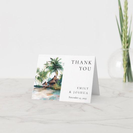 Strand Tropische Waterverf Bruiloft Bedankkaart (Voorkant)
