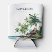 Strand Tropische Waterverf Bruiloft Blikjeskoeler (Voorkant)