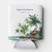 Strand Tropische Waterverf Bruiloft Blikjeskoeler (Achterkant)