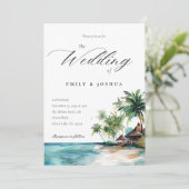 Strand Tropische Waterverf Bruiloft Kaart (Staand voorkant)