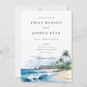 Strand Tropische Waterverf Bruiloft Kaart (Voorkant)