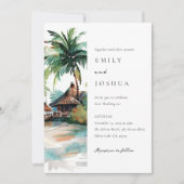 Strand Tropische Waterverf Bruiloft Kaart (Voorkant)