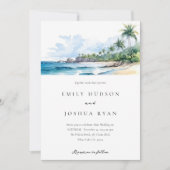 Strand Tropische Waterverf Bruiloft Kaart (Voorkant)