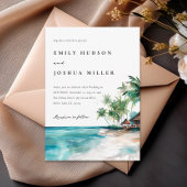 Strand Tropische Waterverf Bruiloft Kaart