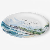 Strand Tropische Waterverf Bruiloft Papieren Bordje (Gekanteld)