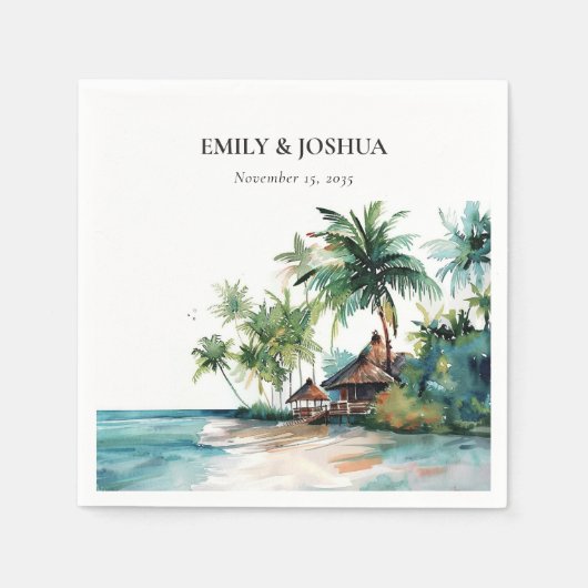 Strand Tropische Waterverf Bruiloft Servet (Voorkant)