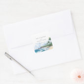 Strand Tropische Waterverf Bruiloft Vierkante Sticker (Envelop)