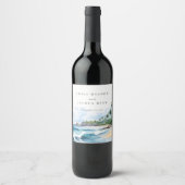 Strand Tropische Waterverf Bruiloft Wijn Etiket (Voorkant)