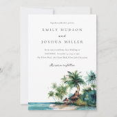 Strand Tropische Waterverf QR Code Foto Bruiloft Kaart (Voorkant)