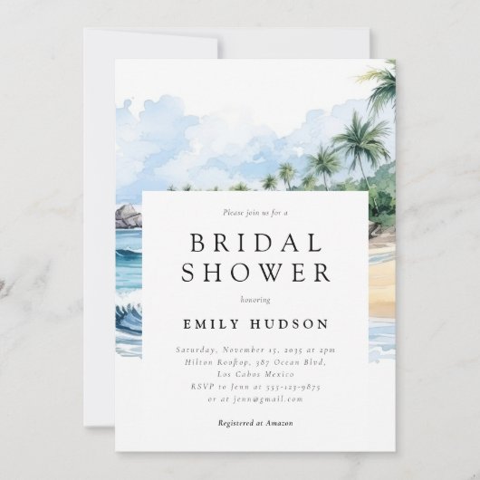 Strand Tropische zomer bruids douche uitnodiging (Voorkant)