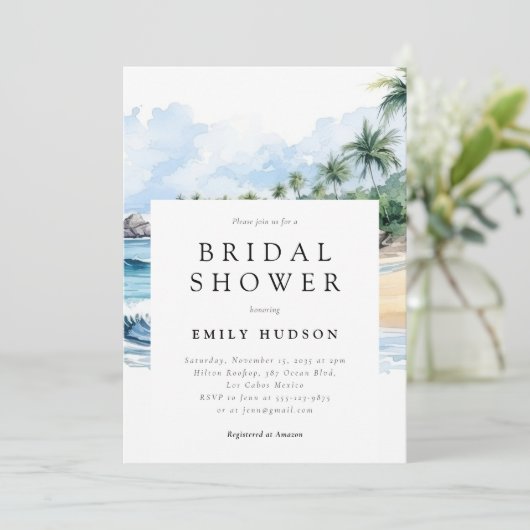 Strand Tropische zomer bruids douche uitnodiging (Staand voorkant)